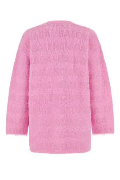 Balenciaga Pink Cardigan With All-over Logo Motif In Wool Blend Woman In Pink