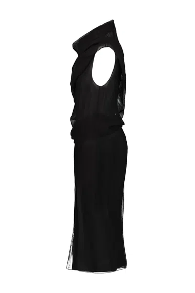 Khaite Long Silk Organza Dress In Black