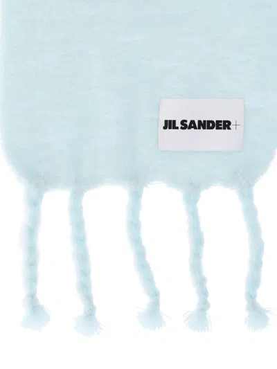 Jil Sander Fringed Scarf Soft Texture In Blue