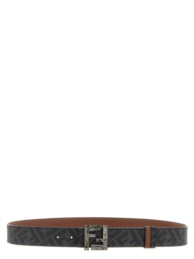 Fendi 'squared Ff' Reversible Belt In Brown