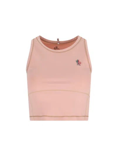 Moncler Sleeveless Round Neck Top With Contrast Stitching In Pink