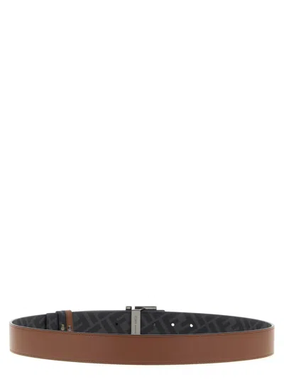 Fendi 'squared Ff' Reversible Belt In Brown