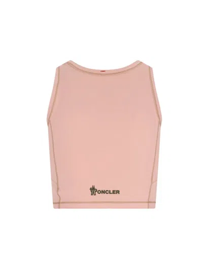 Moncler Sleeveless Round Neck Top With Contrast Stitching In Pink