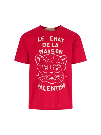 Valentino Garavani T-shirt With Le Chat De La Maison Print In Red