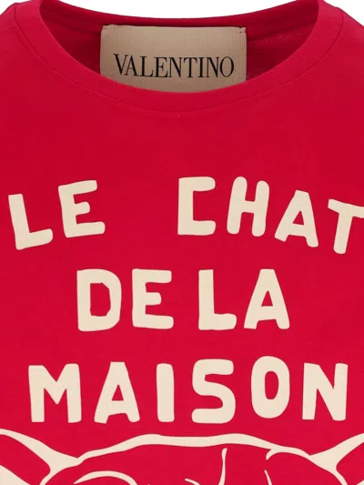 Valentino Garavani T-shirt With Le Chat De La Maison Print In Red