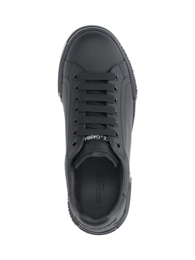 Dolce & Gabbana Portofino Light Black Sneakers With Logo Patch On The Tongue And Tonal Logo Lettering On The Heel In In Black