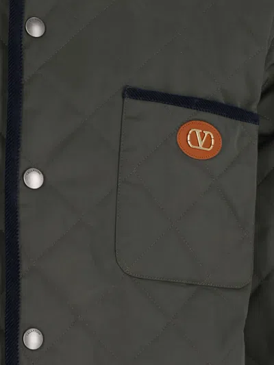 Valentino Garavani Olive Quilted Jacket With Vlogo Patch In Green
