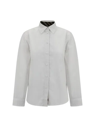 Burberry Cotton Poplin Shirt With Check Pattern Detail In Metallic