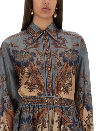 Zimmermann Womens Blue Cream Indienne Ascension Manstyle Graphic-pattern Silk Shirt