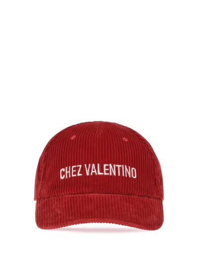 Valentino Garavani Corduroy Curved Brim Baseball Hat In Red