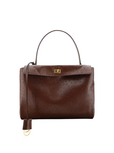 Balenciaga Rodeo Medium Ostrich-embossed Top-handle Bag In 2053 Chocolate