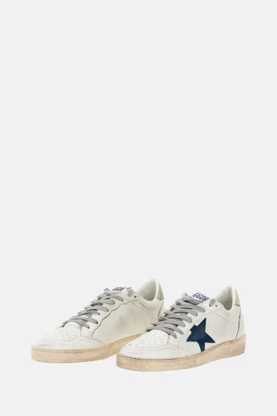 Golden Goose Ball Star Sneakers In Vintage Effect Leather With Blue Leather Star Shoes In White