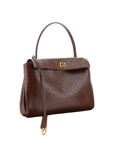 Balenciaga Rodeo Medium Ostrich-embossed Top-handle Bag In 2053 Chocolate