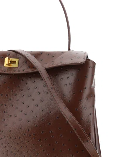 Balenciaga Rodeo Medium Ostrich-embossed Top-handle Bag In 2053 Chocolate