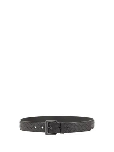 Bottega Veneta Woven Black Belt With Rectangular Bucklefinish In Black
