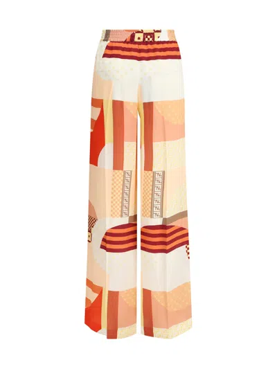 Fendi Patchwork Print Silk Trousers Multicolor In Multi