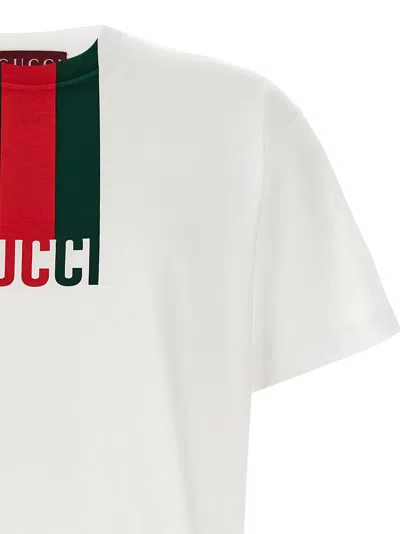 Gucci Men White Crewneck T-shirt Wth Maxi Web Print With Logo Lettering On The Front In Cotton Man In Gray