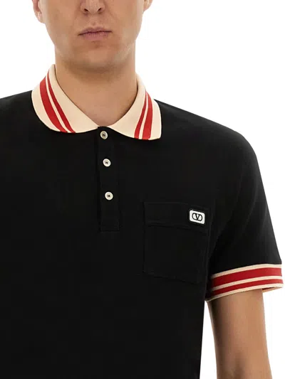 Valentino Vlogo Signature Cotton Polo Shirt In Black