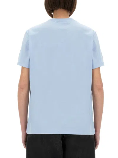 Ganni Light Blue Crewneck T-shirt With Maxi Logo On The Front In Blue