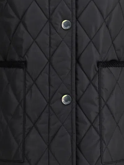 Burberry Oldham Black Quilted Jacket With Corduroy Collar In Tech Fabric Woman In Black