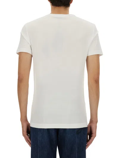 Dolce & Gabbana White Crewneck T-shirt With Logo Lettering Print On The Front In White