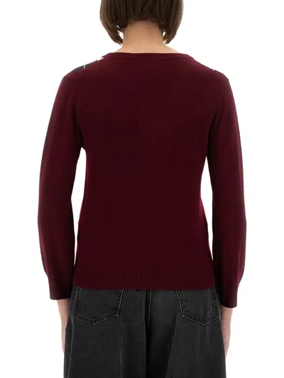 Ganni Womens Tawny Port Rhombus-print Round-neck Wool And Cashmere Cardigan Xl