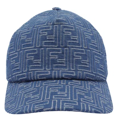 Fendi Men Embroidered Denim Baseball Cap In Blue