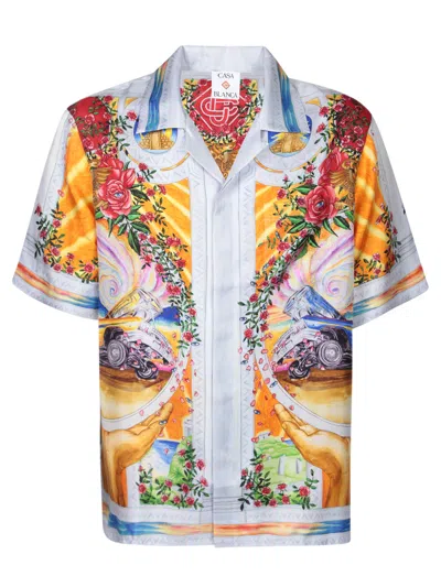 Casablanca Men's Short Sleeve Cuban Collar Shirt | Size Medium | Ums25sh00305 In Multi