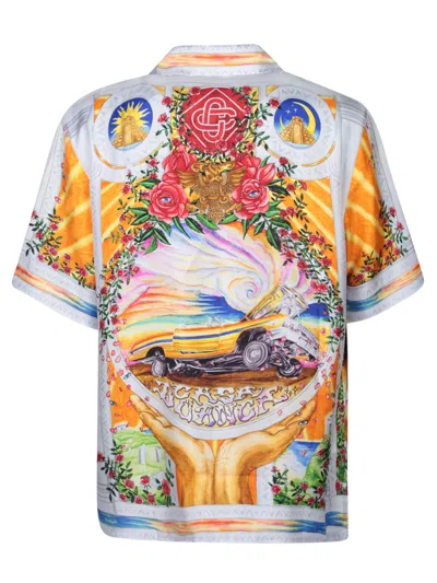 Casablanca Men's Short Sleeve Cuban Collar Shirt | Size Medium | Ums25sh00305 In Multi