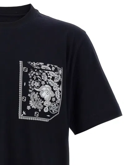 Fendi Men Midnight Blue Cotton T-shirt In Black