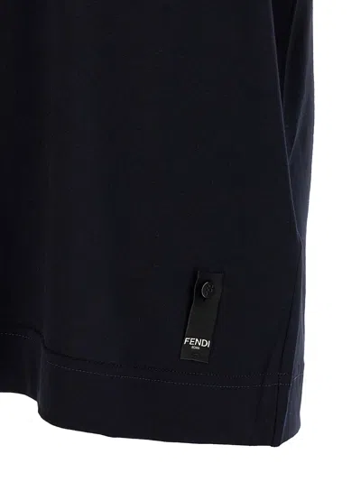 Fendi Men Midnight Blue Cotton T-shirt In Black