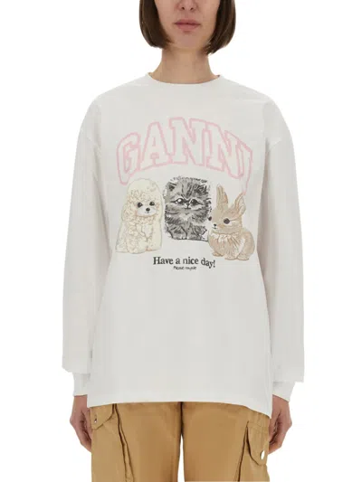 Ganni Heavyweight Jersey Re-cut Sweatshirt In White