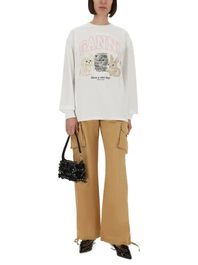 Ganni Heavyweight Jersey Re-cut Sweatshirt In White