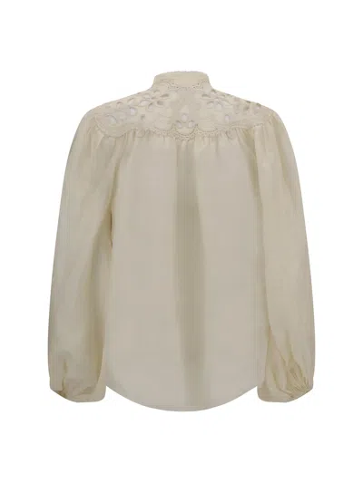 Zimmermann Cream Ramie Coco Embroidered Blouse In Neutral