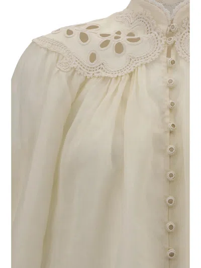 Zimmermann Cream Ramie Coco Embroidered Blouse In Neutral