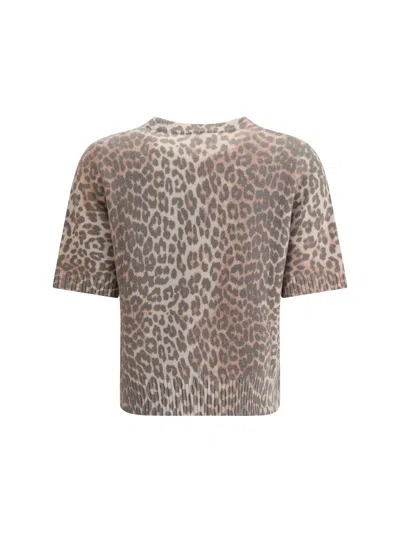 Ganni Leopard Print Wool Mix T-shirt