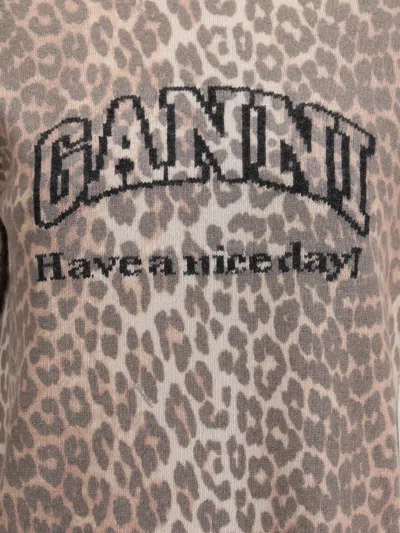 Ganni Leopard Print Wool Mix T-shirt