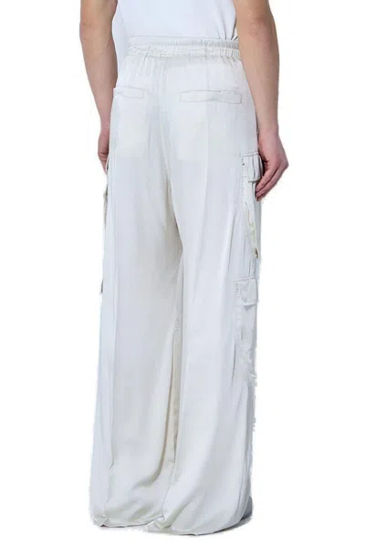 Rick Owens Satin Drawstring Cargo Pants In White