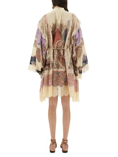 Zimmermann Rhiannon Billow Long Sleeve Lace Trim Minidress In Neutral