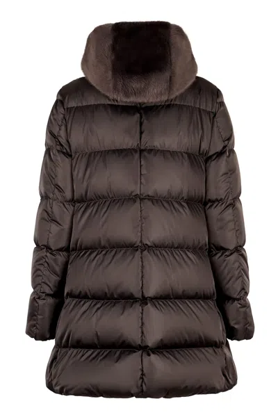 Herno Hooded Techno Fabric Down Jacket In Brown