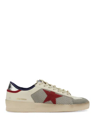 Golden Goose Stardan Leather And Net Upper Suede Toe And Star Laminated Heel Sneakers White In White