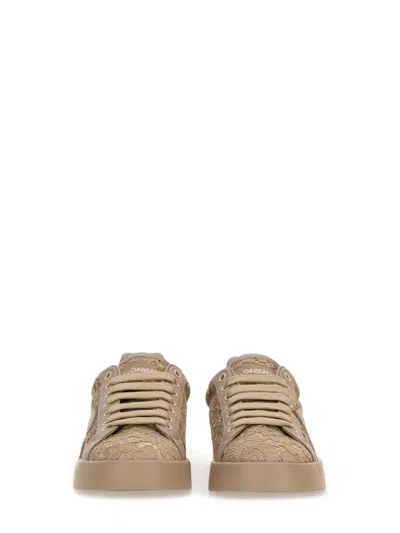 Dolce & Gabbana Portofino Sneakers With Lace Detail In Brown