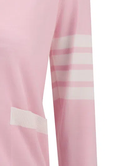 Thom Browne Relaxed Fit V Neck Cardigan With 4 Bar Stripe In Pink