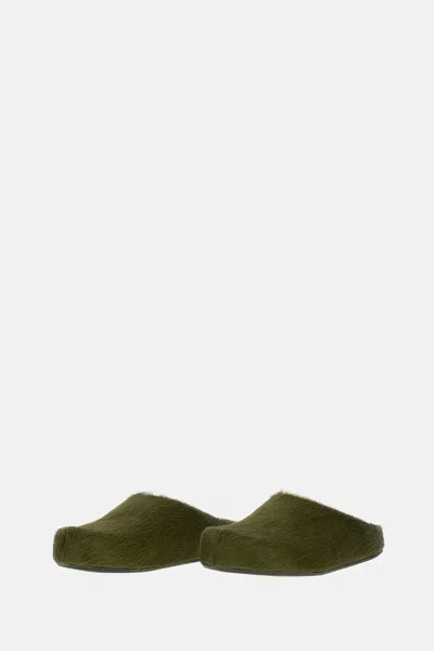 Marni Green Long-haired Calfskin Footbed Sabot