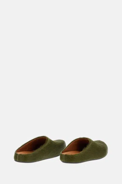 Marni Green Long-haired Calfskin Footbed Sabot