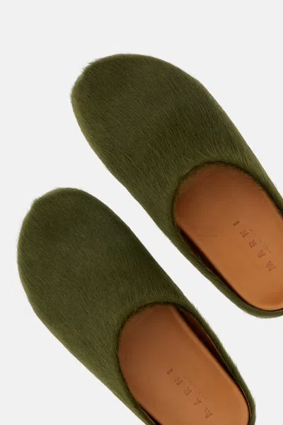 Marni Green Long-haired Calfskin Footbed Sabot
