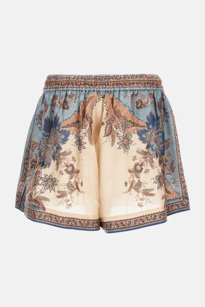 Zimmermann Ascension Multicolor Shorts With Elastic Drawstring And All-over Print In Silk Woman