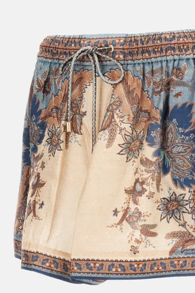 Zimmermann Ascension Multicolor Shorts With Elastic Drawstring And All-over Print In Silk Woman