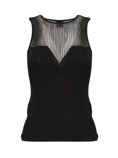 Pinko Sleeveless Ribbed Silk And Cashmere Top In Black