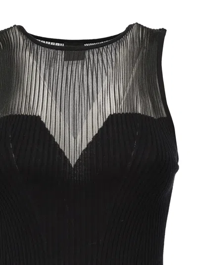 Pinko Sleeveless Ribbed Silk And Cashmere Top In Black